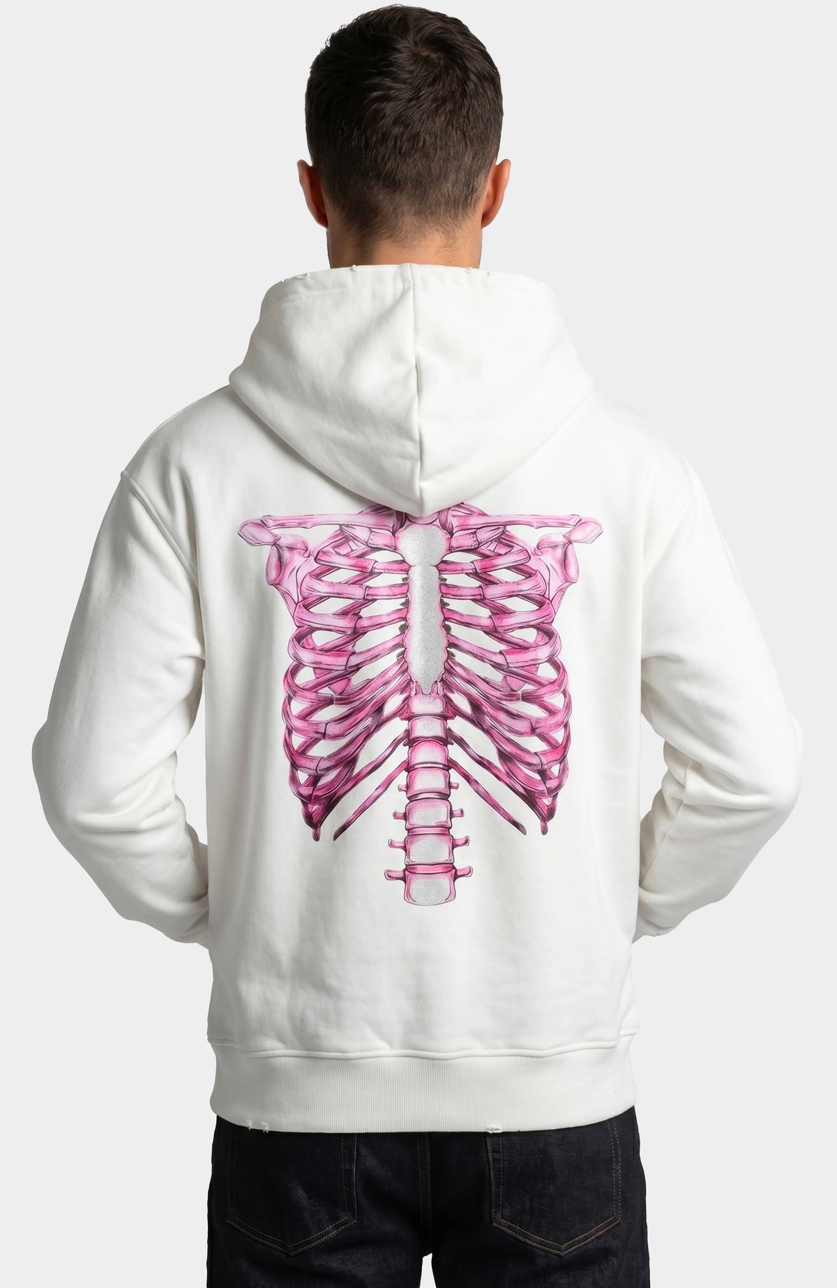 SWEAT ZIP SKELETON 3D PINK WHITE — model-back
