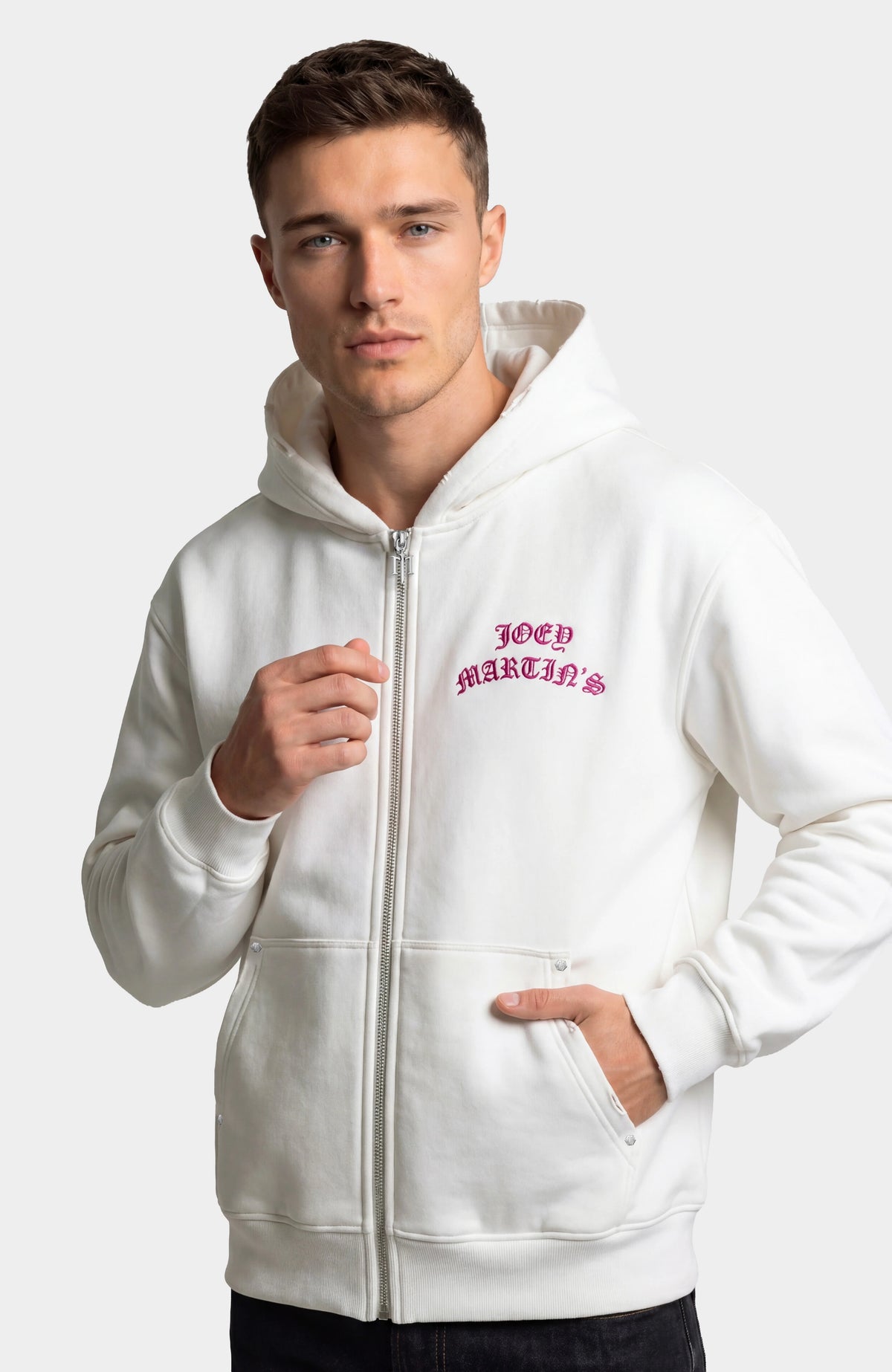SWEAT ZIP SKELETON 3D PINK WHITE — model-front